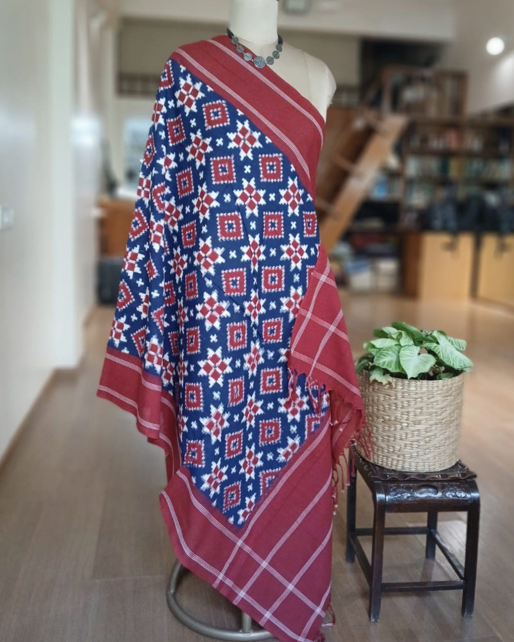 Double Ikat Cotton Dupatta – (DICD0009) - Image 3