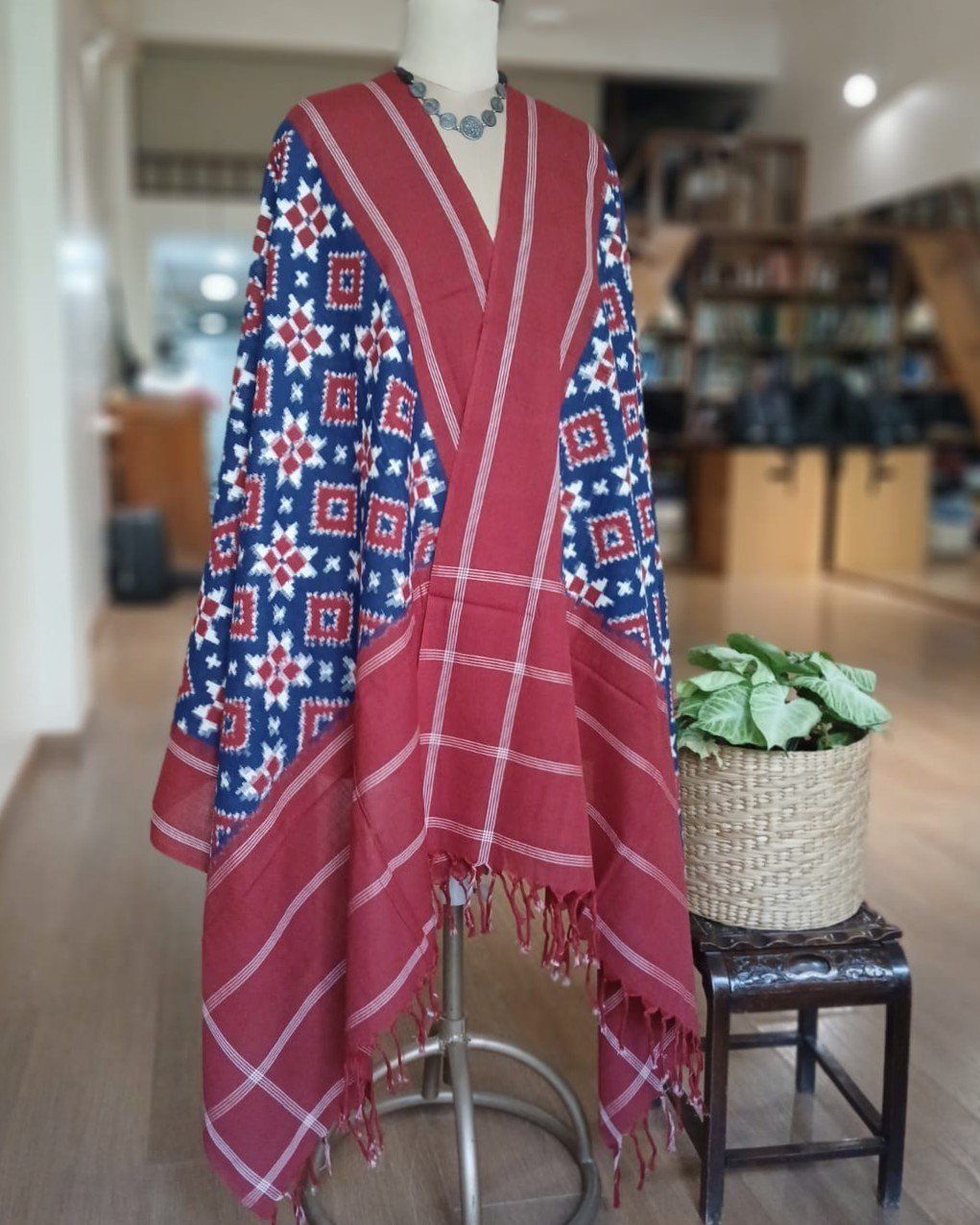 Double Ikat Cotton Dupatta – (DICD0009)