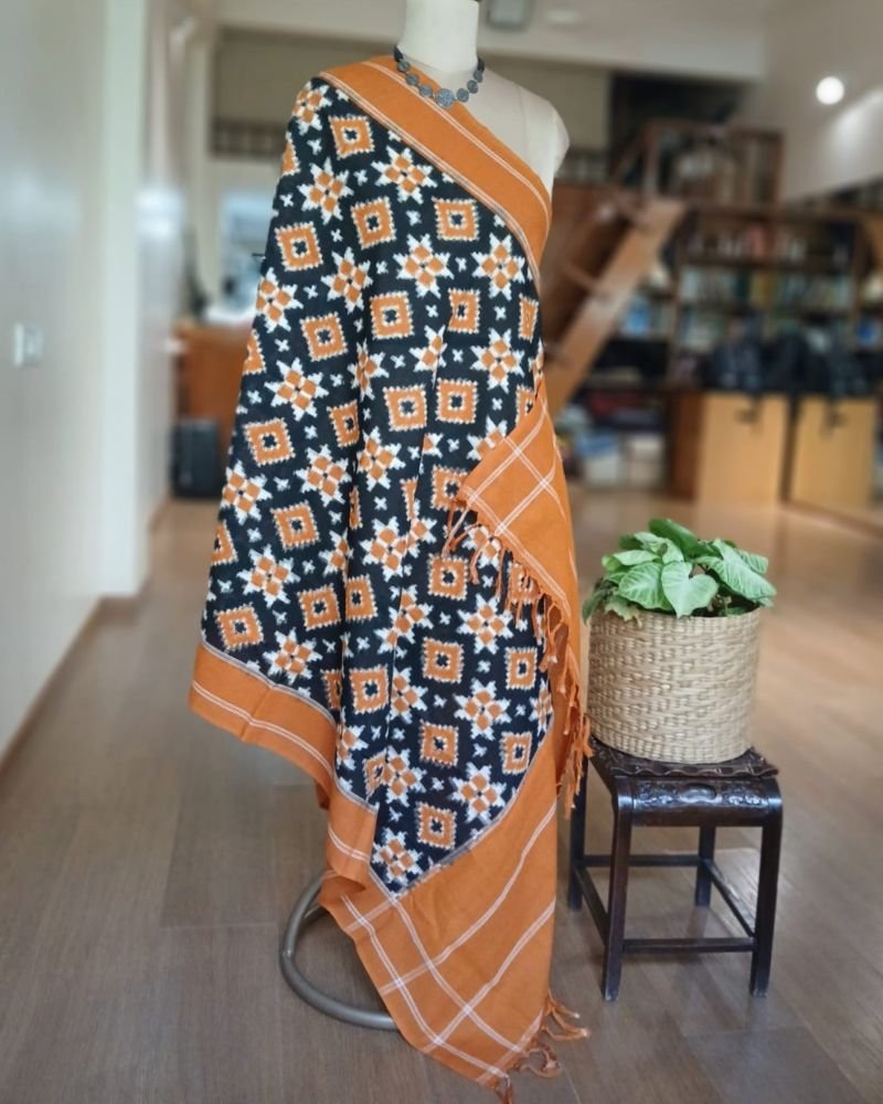 Double Ikat Cotton Dupatta – (DICD0011) - Image 3