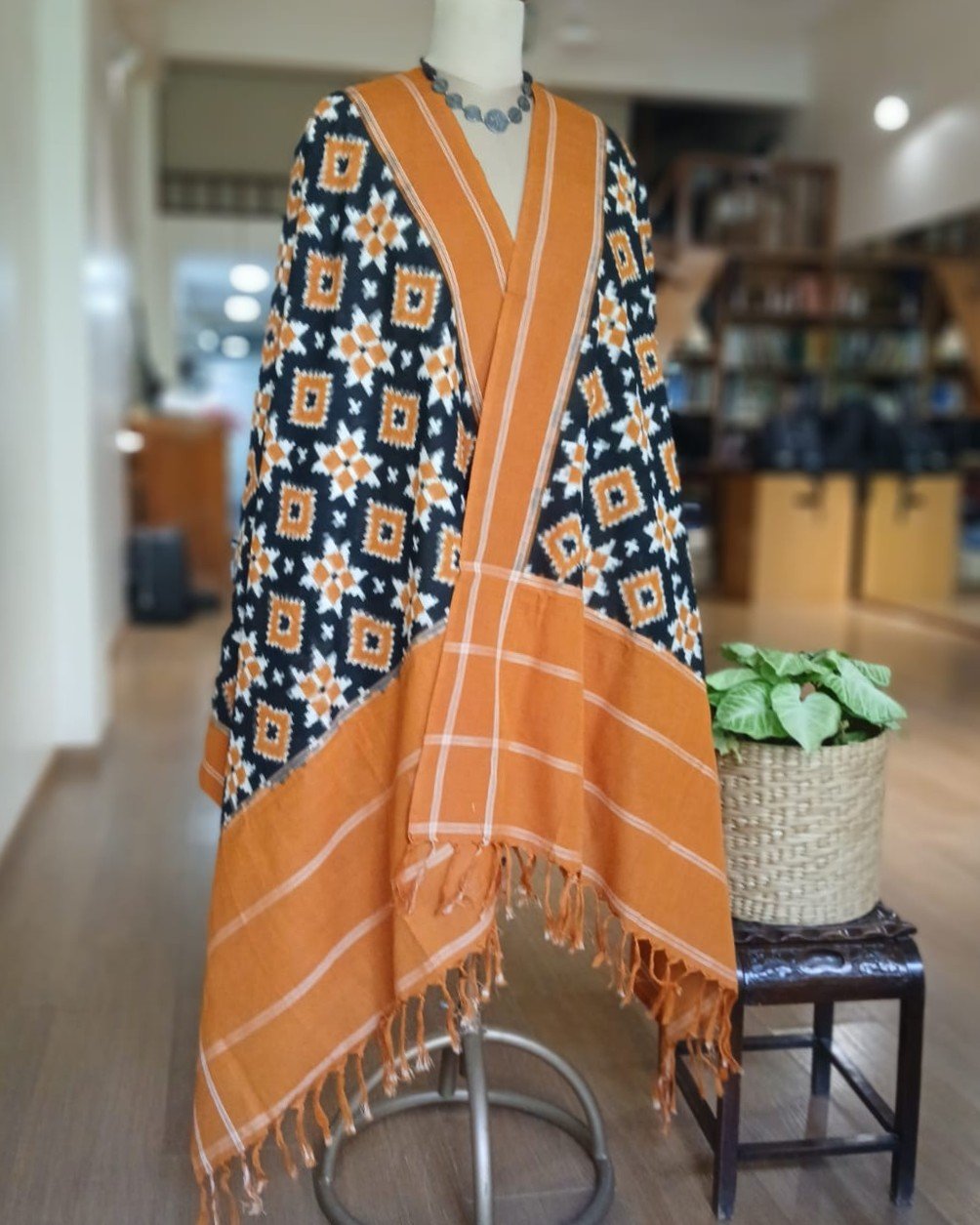 Double Ikat Cotton Dupatta – (DICD0011)