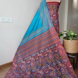 Hand Embroidered Santiniketan Kantha Saree in Pure Bisnupuri Silk - (SNBK0007)