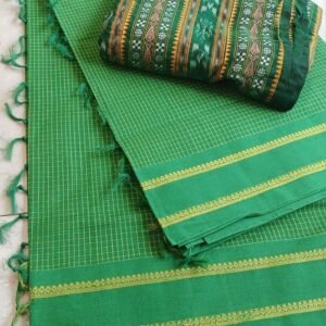 Kasaragod Cotton Handweave Saree With Matching Odisha Ikat Blousepiece - (KCHS1001)