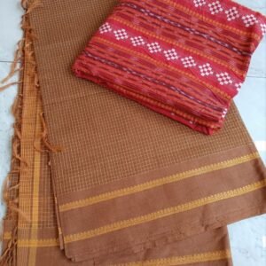 Kasaragod Cotton Handweave Saree With Matching Odisha Ikat Blousepiece – (KCHS1002)