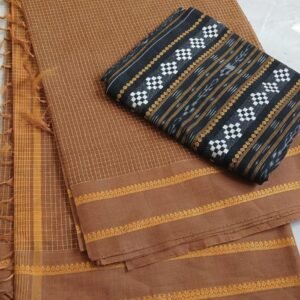 Kasaragod Cotton Handweave Saree With Matching Odisha Ikat Blousepiece – (KCHS1002)