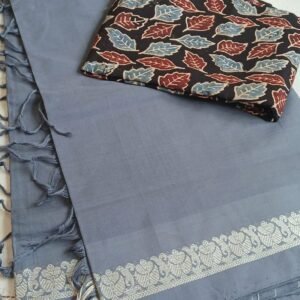 Kasaragod Cotton Handweave Saree With Matching Blockprinted Blousepiece – (KCHS1004)
