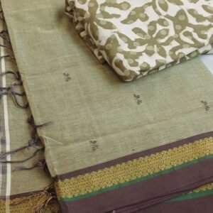 Kasaragod Cotton Handweave Saree With Matching Blockprinted Blousepiece – (KCHS1003)