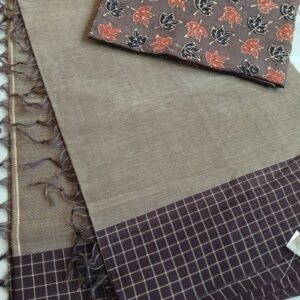 Kasaragod Cotton Handweave Saree With Matching Blockprinted Blousepiece – (KCHS1007)