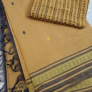 Kasaragod Cotton Handweave Saree With Matching Blockprinted Blousepiece – (KCHS1005)