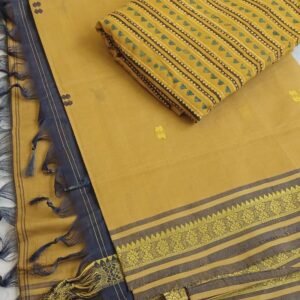 Kasaragod Cotton Handweave Saree With Matching Blockprinted Blousepiece – (KCHS1008)