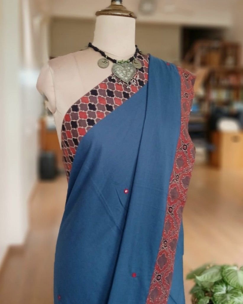 Ajrakh Applique Saree in Mul Cotton – (MCAS0003) - Image 2