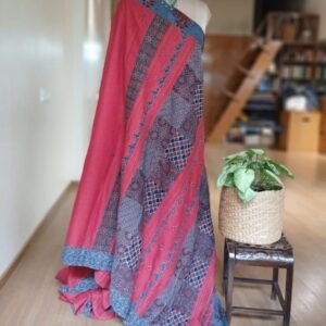 Ajrakh Applique Saree in Mul Cotton – (MCAS0005)