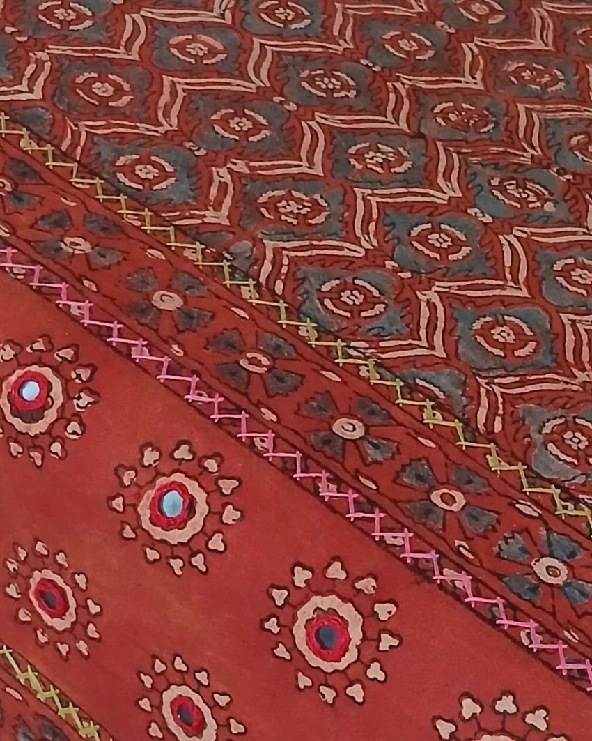 Square Ajrakh Embroidered Tablecloth in Natural Dyes 5ft x 5ft - (TCAE1006) - Image 3