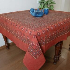 Square Ajrakh Embroidered Tablecloth in Natural Dyes 5ft x 5ft - (TCAE1010)