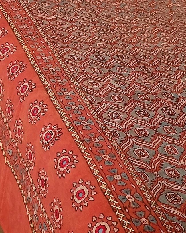 Square Ajrakh Embroidered Tablecloth in Natural Dyes 5ft x 5ft - (TCAE1010) - Image 2