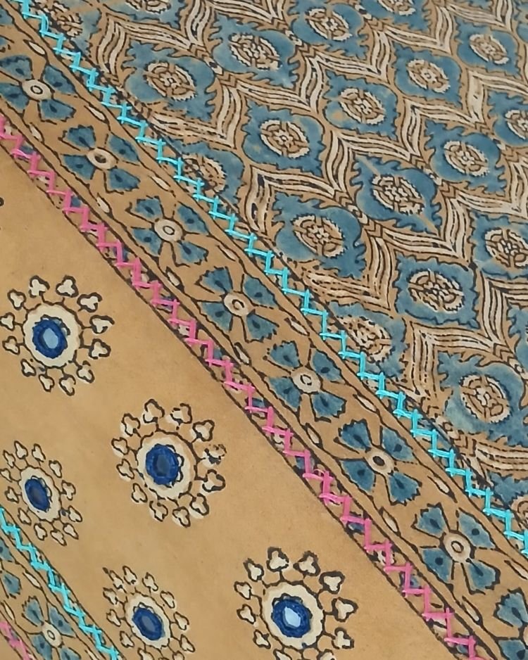 Square Ajrakh Embroidered Tablecloth in Natural Dyes 5ft x 5ft - (TCAE1005) - Image 3