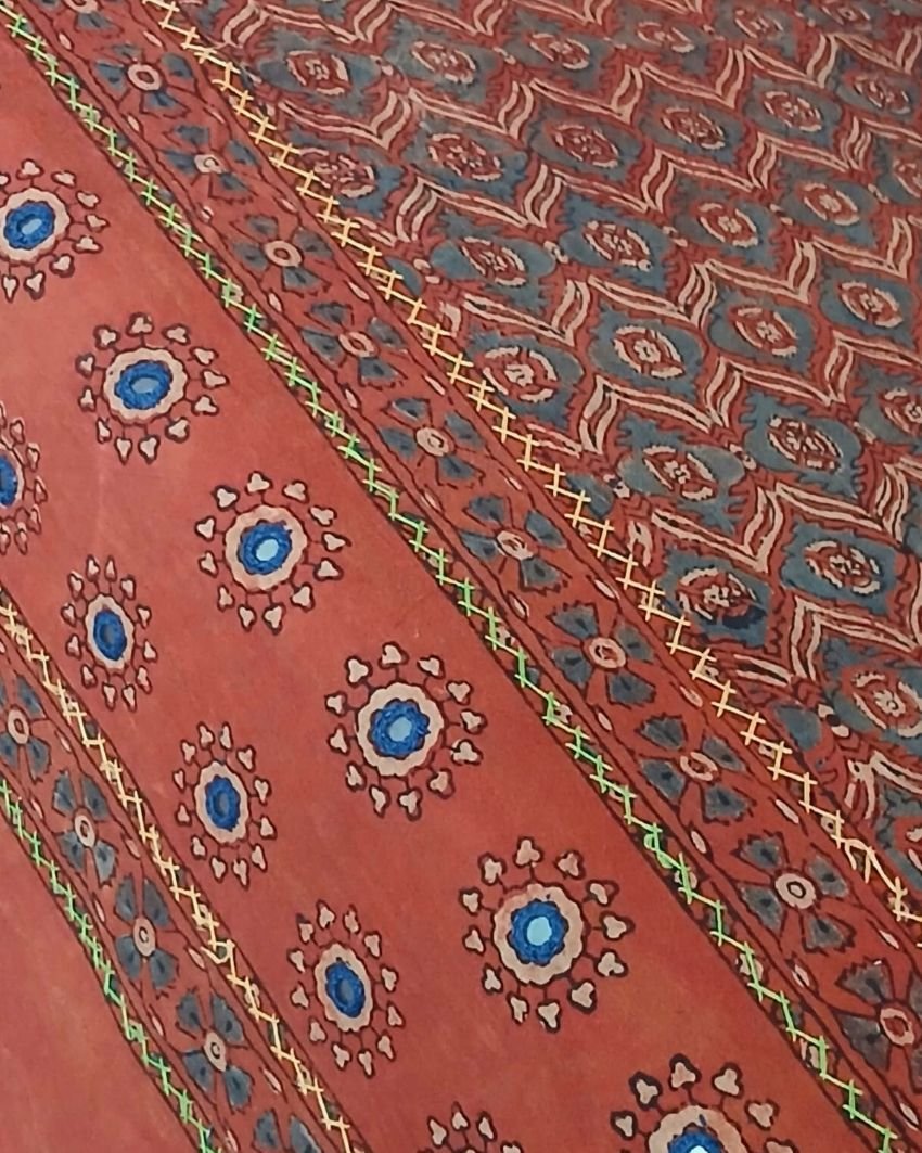 Square Ajrakh Embroidered Tablecloth in Natural Dyes 5ft x 5ft - (TCAE1007) - Image 3