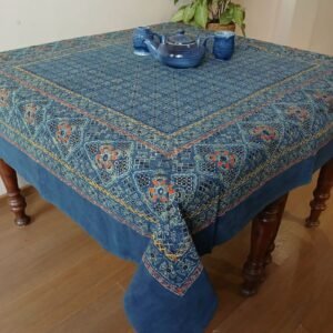 Square Ajrakh Embroidered Table Cloth – (SATC0005)