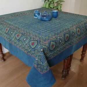 Square Ajrakh Embroidered Table Cloth – (SATC0007)