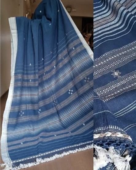 Kala Cotton Bhujodi with Tussar Silk Highlights in the Palla – (BHUJ0019)