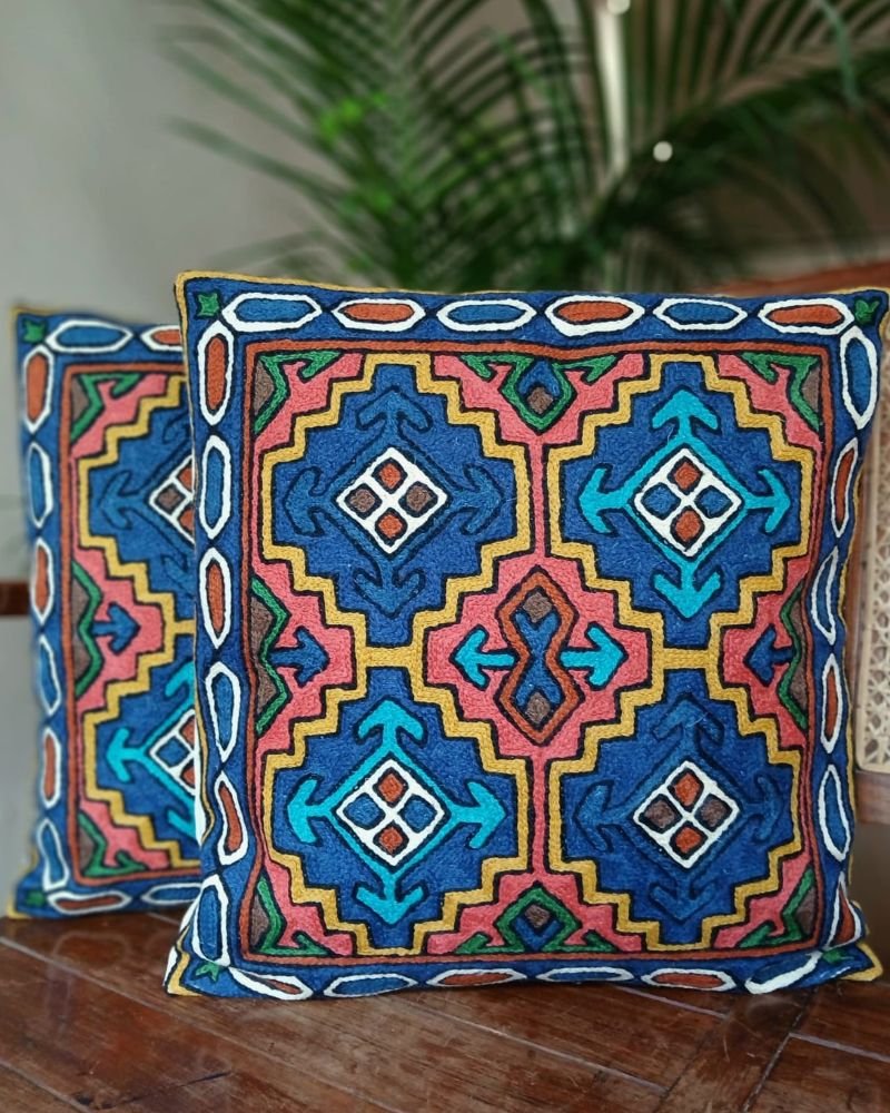 Crewel Embroidered Chainstitch Kilim Motif Cushion Covers – (CCMC1006) - Image 2