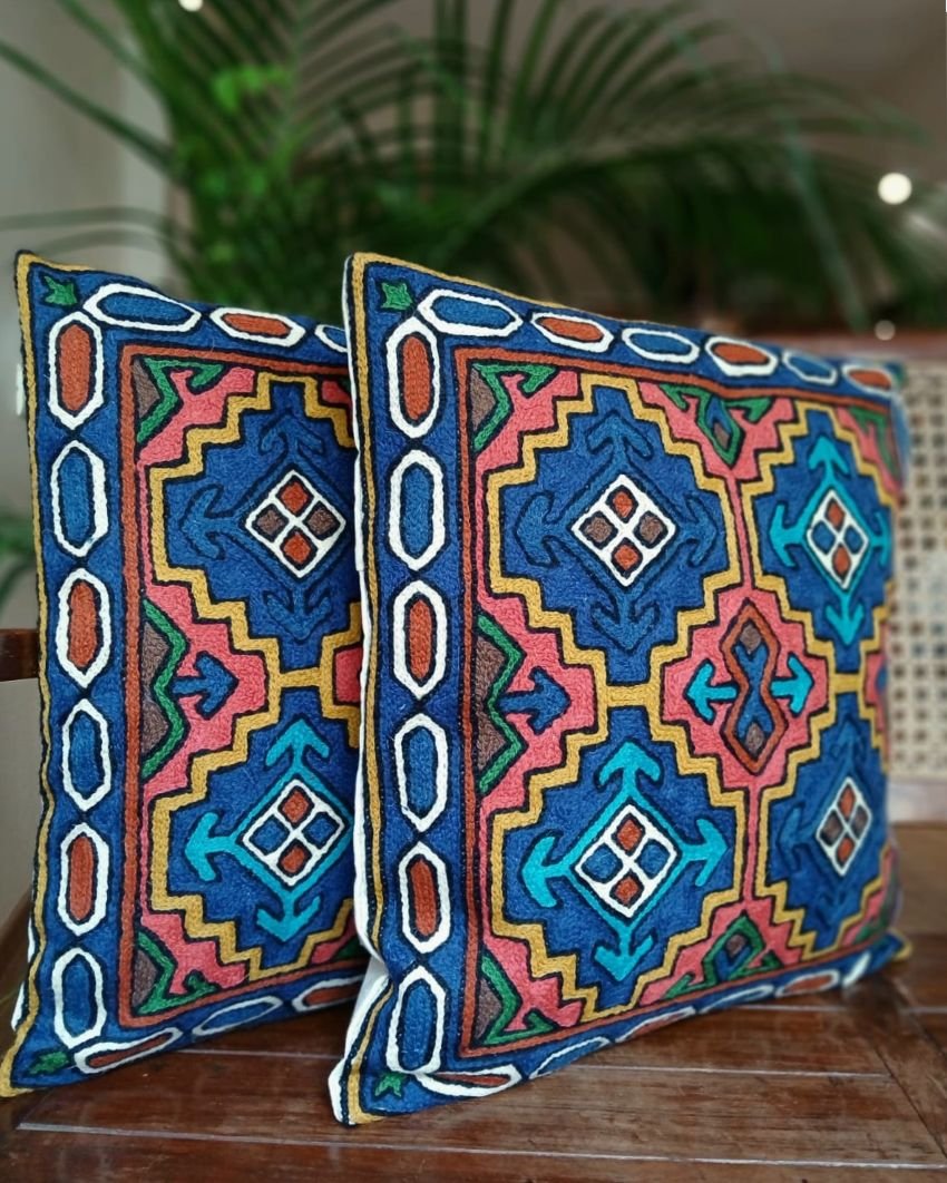 Crewel Embroidered Chainstitch Kilim Motif Cushion Covers – (CCMC1006)