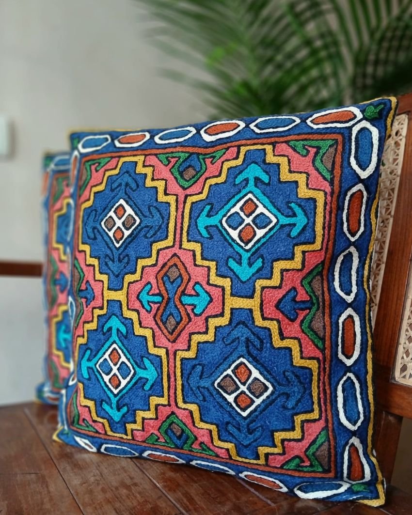 Crewel Embroidered Chainstitch Kilim Motif Cushion Covers – (CCMC1006) - Image 3