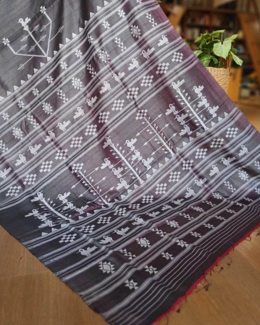 Pure Tussar Silk Saree with Ganjam Bomkai - (GBSE1001) - Image 5