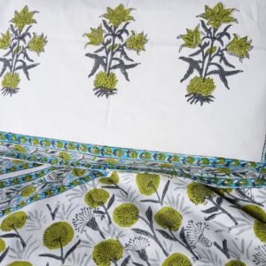Blockprint Large King Double Bedsheet with Matching Pillowcases (108×108) – (HDBS0008)