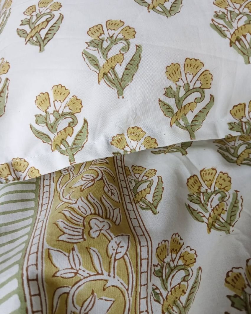 Blockprint Large King Double Bedsheet with Matching Pillowcases (108×108) – (HDBS0009)
