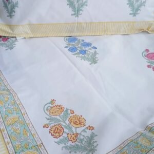 Blockprint Large King Double Bedsheet with Matching Pillowcases (108×108) – (HDBS0011)