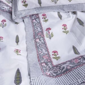 Blockprint Large King Double Bedsheet with Matching Pillowcases (108×108) – (HDBS0012)