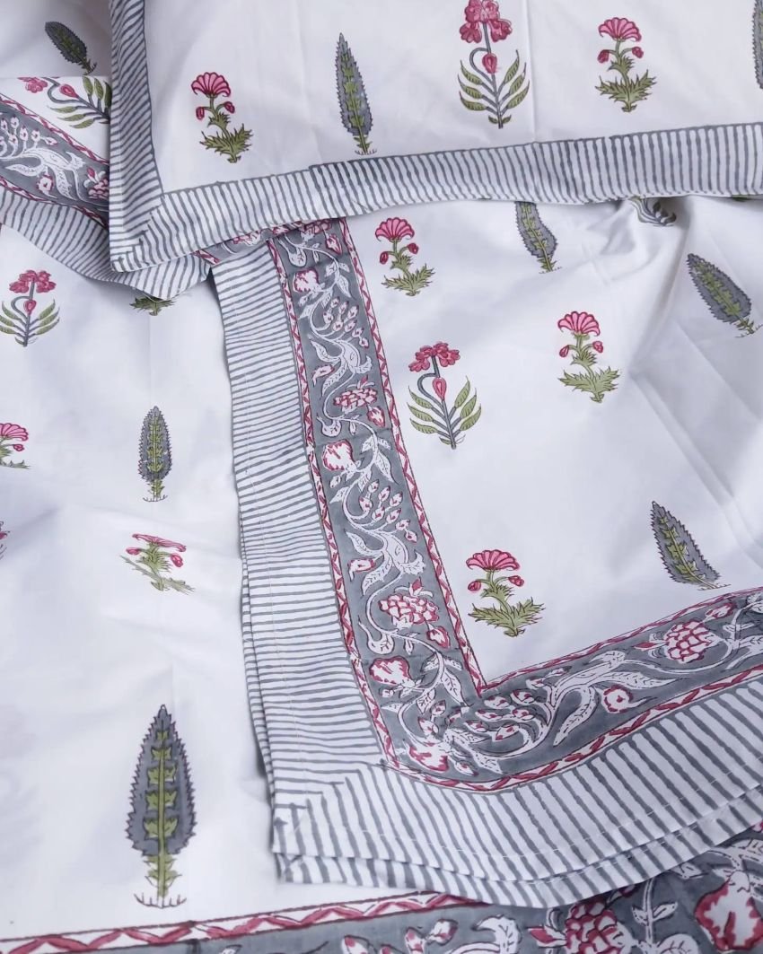 Blockprint Large King Double Bedsheet with Matching Pillowcases (108×108) – (HDBS0012)