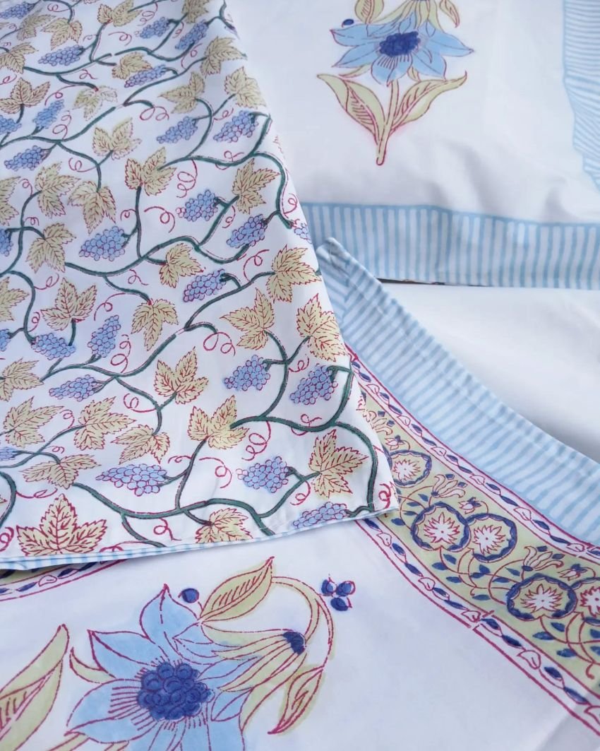 Blockprint Large King Double Bedsheet with Matching Pillowcases (108×108) – (HDBS0013)