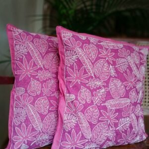 Set of 2 Tropical Fern Leaf Reverse Kantha Cushion Covers –(CUSH1002)