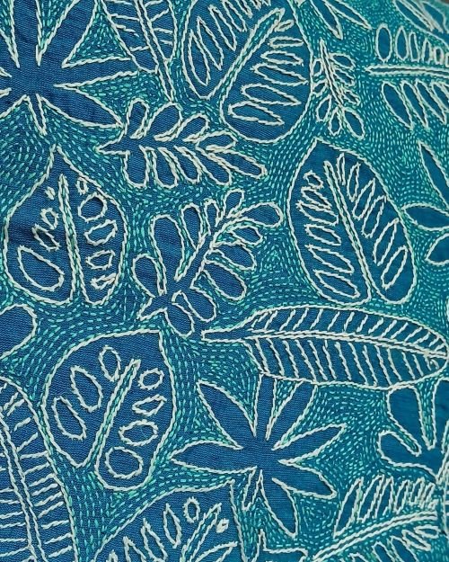 Set of 2 Tropical Fern Leaf Reverse Kantha Cushion Covers –(CUSH1001) - Image 4