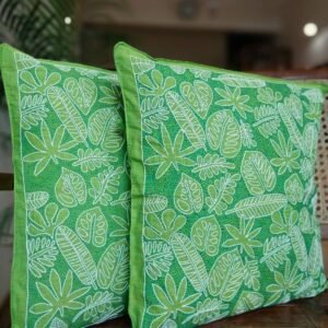 Set of 2 Tropical Fern Leaf Reverse Kantha Cushion Covers –(CUSH1003)