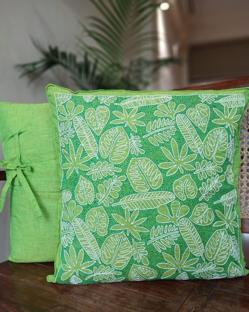 Set of 2 Tropical Fern Leaf Reverse Kantha Cushion Covers –(CUSH1003) - Image 5