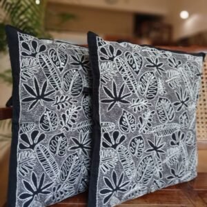 Set of 2 Tropical Fern Leaf Reverse Kantha Cushion Covers – (CUSH1004)