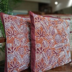 Set of 2 Tropical Fern Leaf Reverse Kantha Cushion Covers – (CUSH1005)