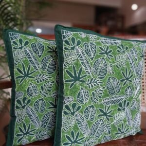 Set of 2 Tropical Fern Leaf Reverse Kantha Cushion Covers – (CUSH1006)