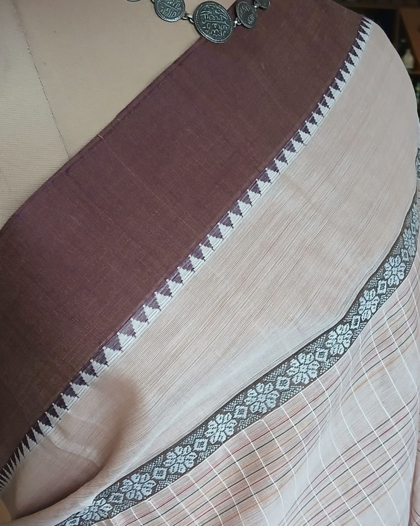 Handloom Cotton Saree from Narayanpet in Telangana – (HCSN1020) - Image 3