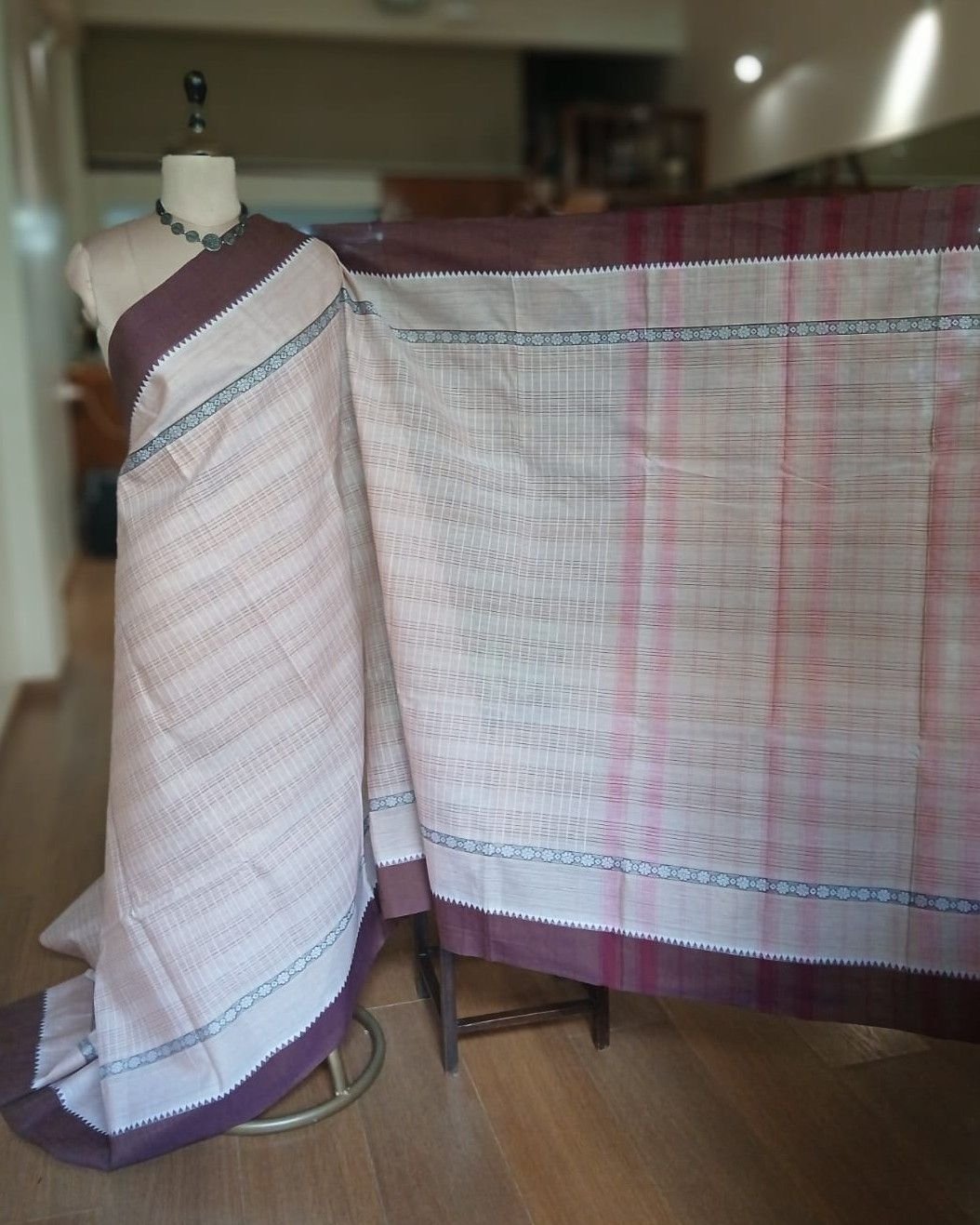 Handloom Cotton Saree from Narayanpet in Telangana – (HCSN1020) - Image 4