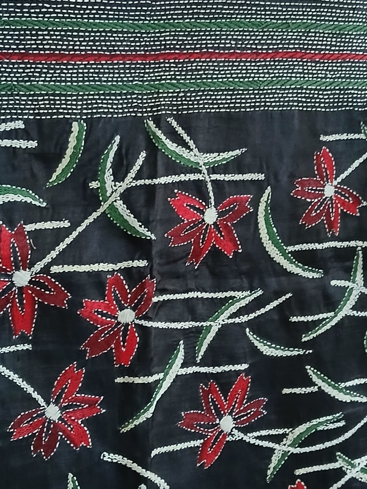 Hand Embroidered Santiniketan Kantha Saree - (SNBK0013) - Image 10