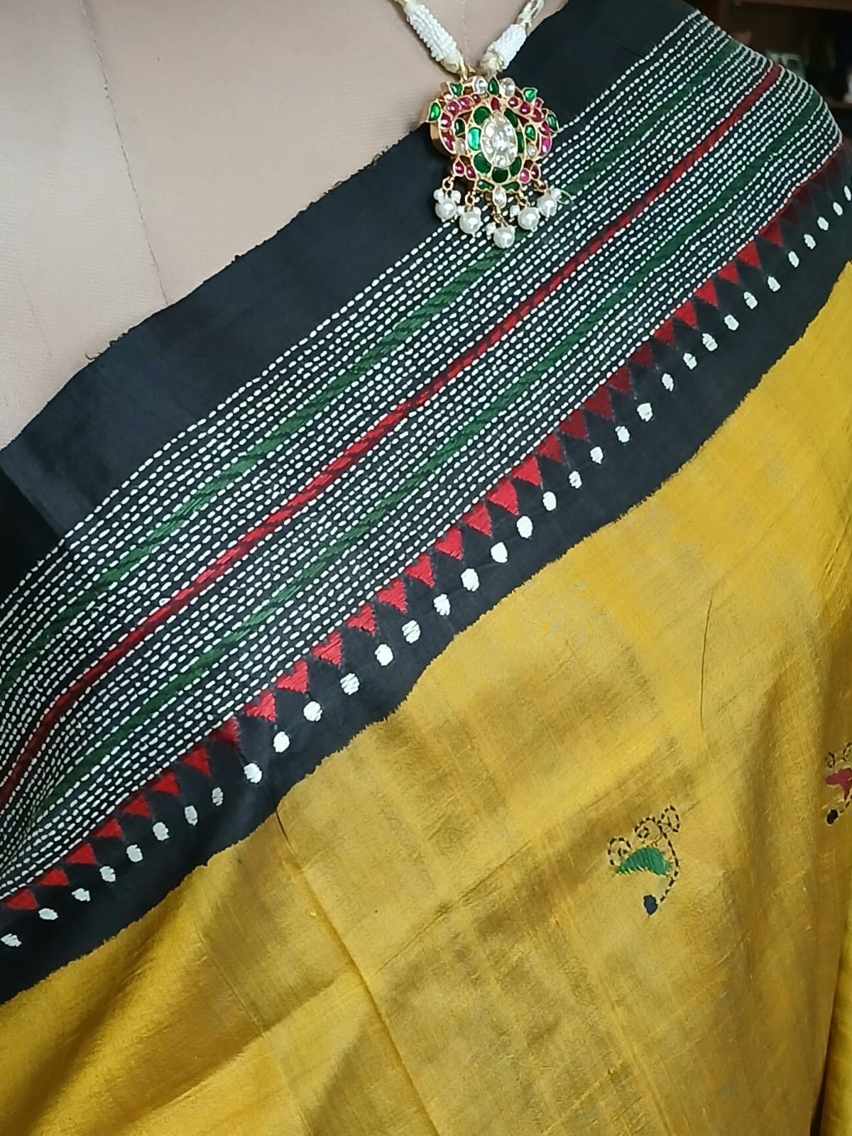Hand Embroidered Santiniketan Kantha Saree - (SNBK0013) - Image 7