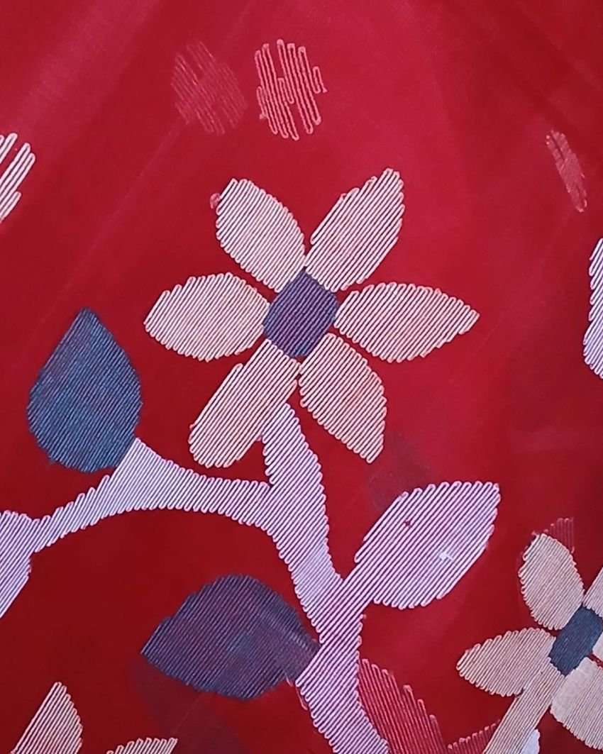 Hand Jamdani in Mulberry Silk with Floral Motifs – (SJMS1155) - Image 2
