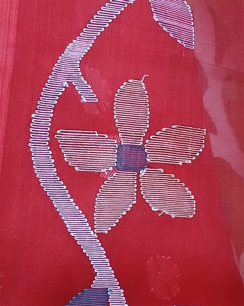 Hand Jamdani in Mulberry Silk with Floral Motifs – (SJMS1155) - Image 3