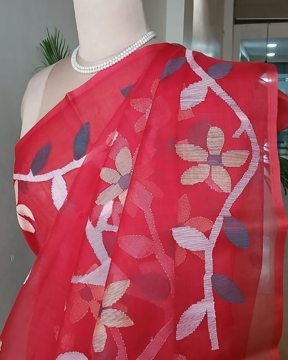 Hand Jamdani in Mulberry Silk with Floral Motifs – (SJMS1155) - Image 5