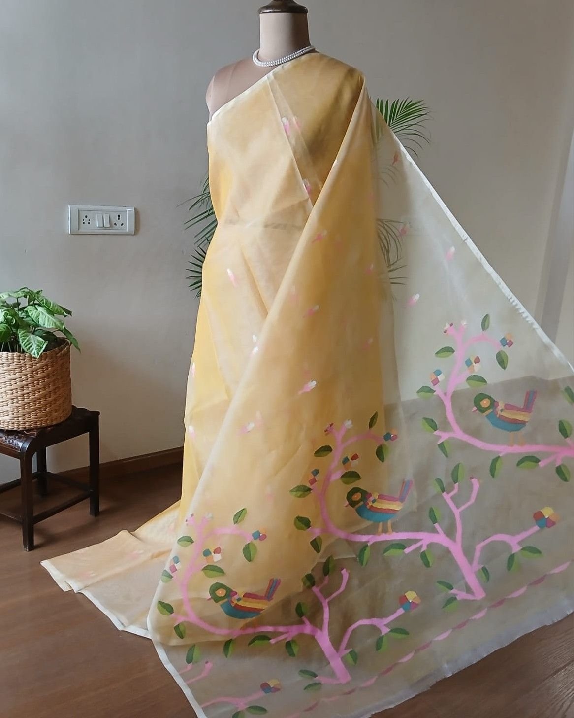 Hand Jamdani in Mulberry Silk with Bird Motifs – (SJMS1187)