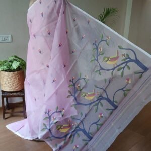 Hand Jamdani in Mulberry Silk with Bird Motifs – (SJMS1186)