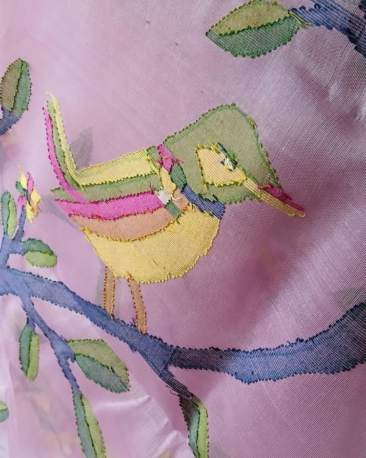 Hand Jamdani in Mulberry Silk with Bird Motifs – (SJMS1186) - Image 3